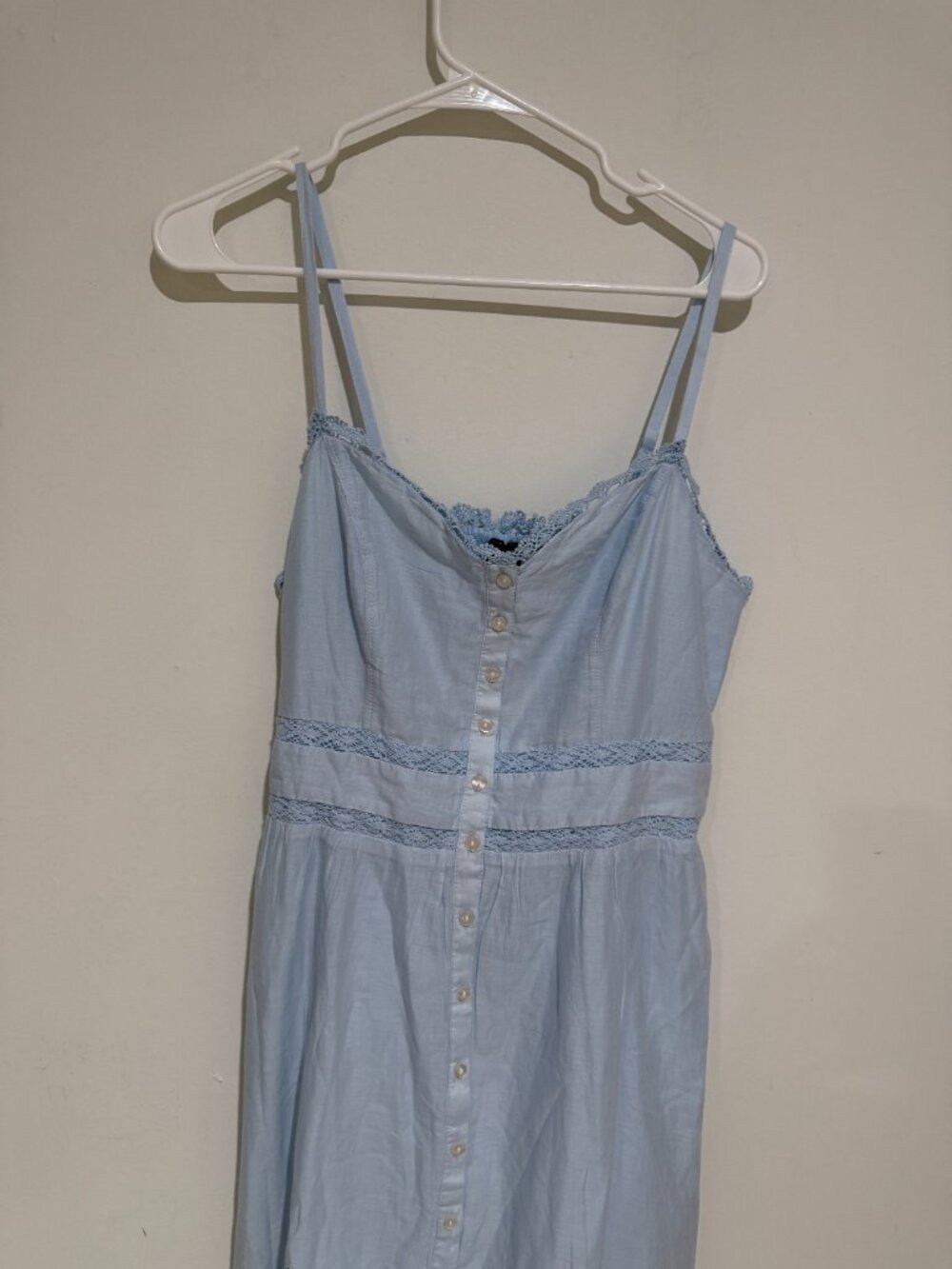 Gap Blue Lace Trim Button Front Maxi Dress Cottagecore Coastal Sz M NWT - Picture 3 of 6